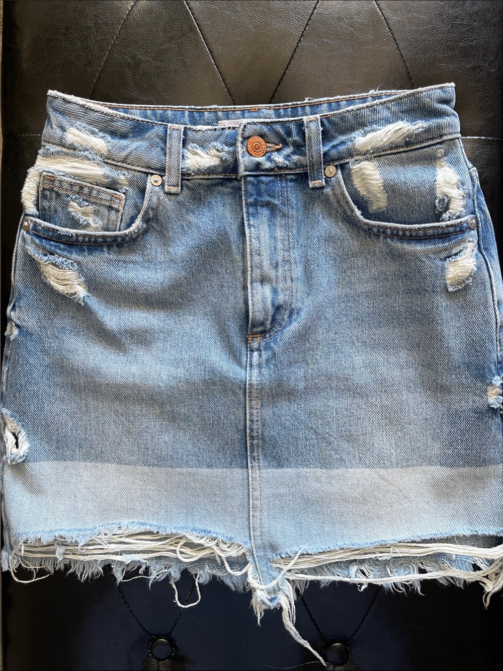 Mango Light Blue Distressed Denim Mini Skirt